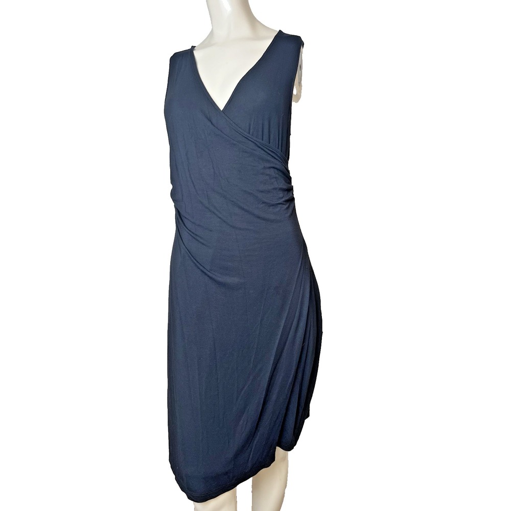 Old Navy Black Sleeveless Cross Front Faux Wrap Ruched Waist Tencel Dress Large